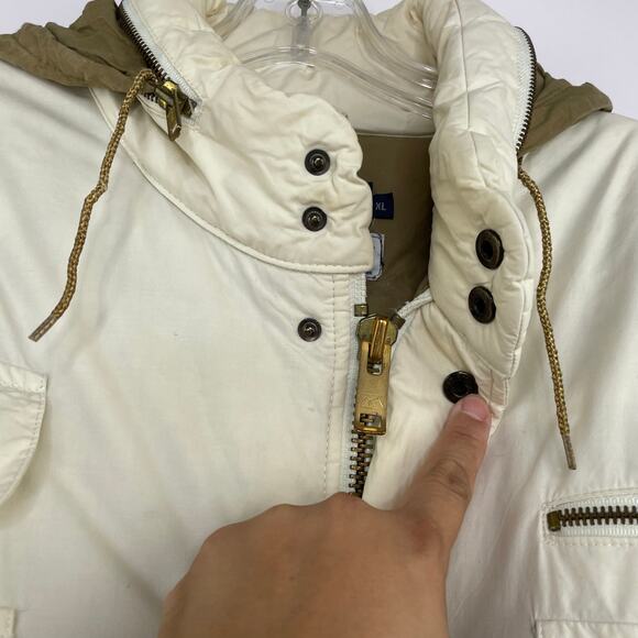 VTG Polo by Ralph Lauren Ivory tan hooded puffer jacket down feather Men's XL - Picture 2 of 16